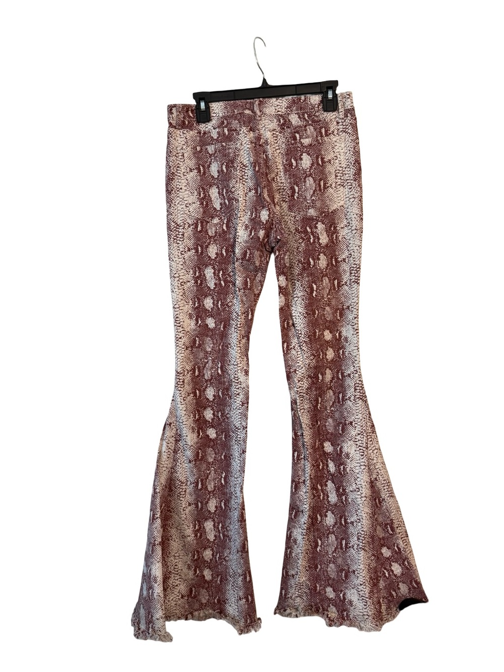 Snake Print Flared Pants in Mauve Brown